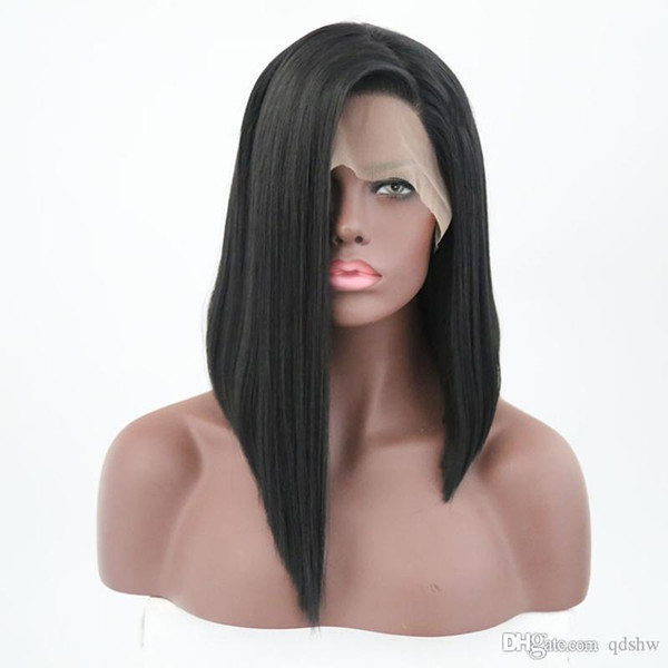 Synthetic Bob Lace Front Wig With Baby Hair Straight Long Bob Synthetic Wigs For Women Side Part