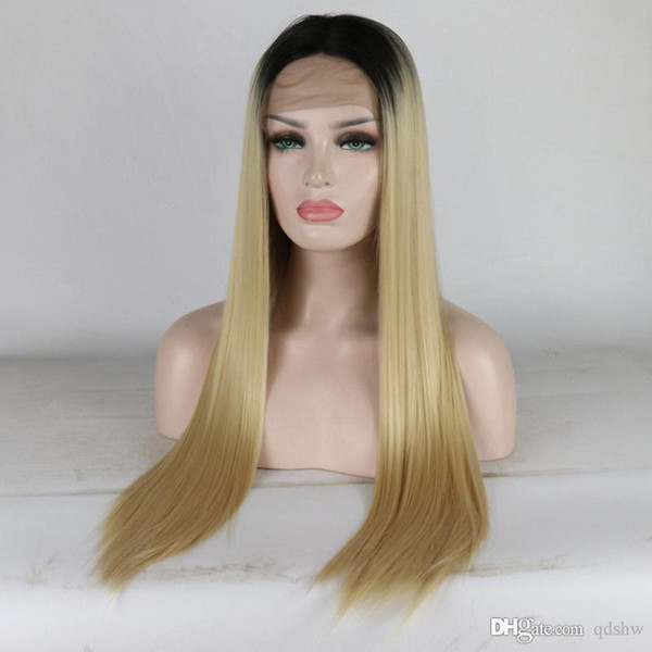 Synthetic Lace Front Wig Ombre Blonde Natural Looking High Temperature Fibe Long Straight 180 Density Ombre Blonde Synthetic Hair Wigs