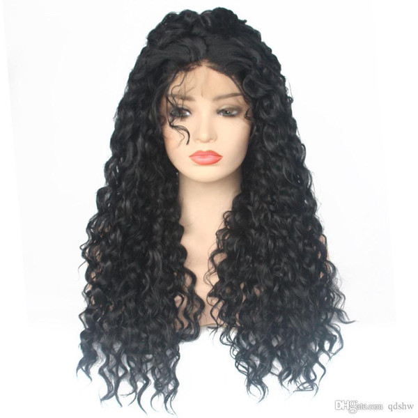 Kinky Curly Synthetic Lace Wigs With Baby Hair Glueless Heat Resistant Long Kinky Curly Lace Front Synthetic Wig For Black Women