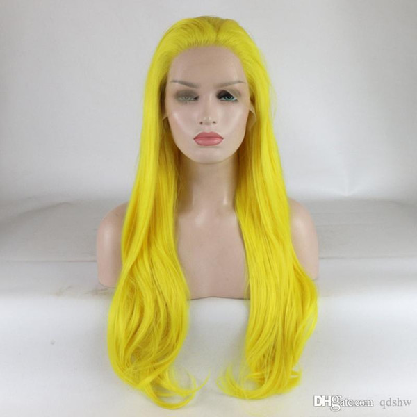 Long Straight Synthetic Lace Front Wigs Yellow Color Realistic Looking Long Wavy Heat Resistant Fiber Synthetic Lace Wig For White Women