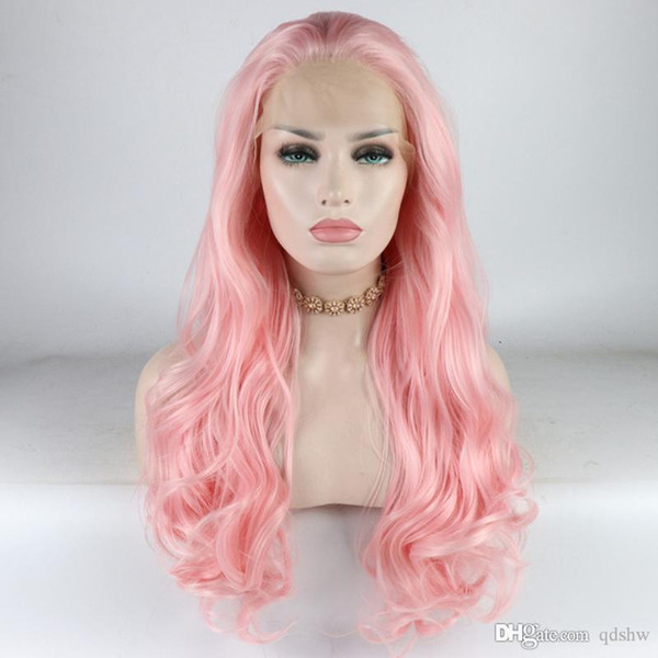 Pink Synthetic Lace Wig Baby Hair Body Wave Glueless Heat Resistant Fiber Soft Hair Color Pink Synthetic Lace Front Wigs For White Women