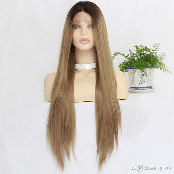 Blonde Ombre Lace Front Wig Synthetic Silky Straight With Baby Hair Glueless Synthetic Lacefront Wigs Heat Resistant For Black Women