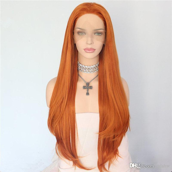 Orange Lace Front Wigs Synthetic Heat Resistant For White Women Glueless Long Straight High Temperature Synthetic Lace Wig With Baby Hair