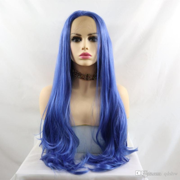 Synthetic Lace Front Wigs Blue Color Heat Resistant Fiber Hair Realistic Looking Long Straight Blue Lacefront Synthetic Wig For Black Women