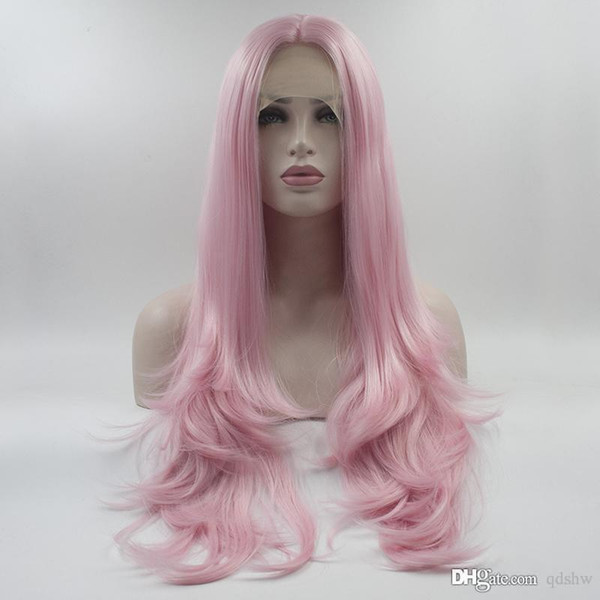 Front Lace Wig Pink Color Synthetic Fiber Hair With Baby Hair Glueless Heat Reistant Glueless Long Straight Pink Synthetic Lacefront Wigs