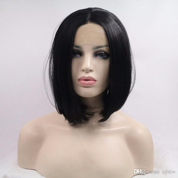 Synthetic Bob Wig Short Cut Straight Heat Resistant Fiber Hair Glueless Middle Part Synthetic Lace Front Wigs For Black Women