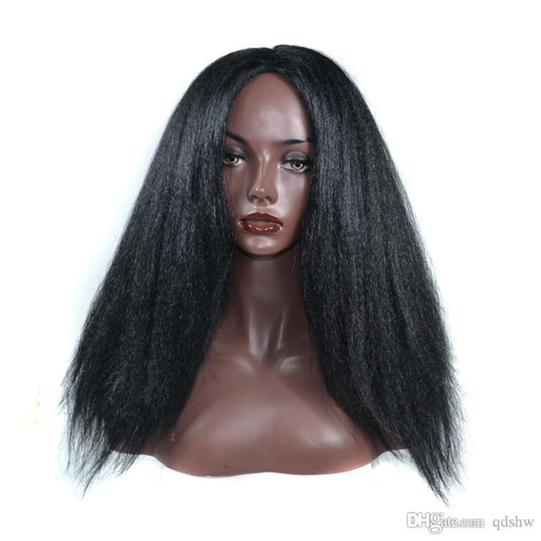 Synthetic Kinky Straight Lace Wig For Black Women Glueless Long Black Color 180 Density Heat Resistant Lace Front Wigs With Baby Hair