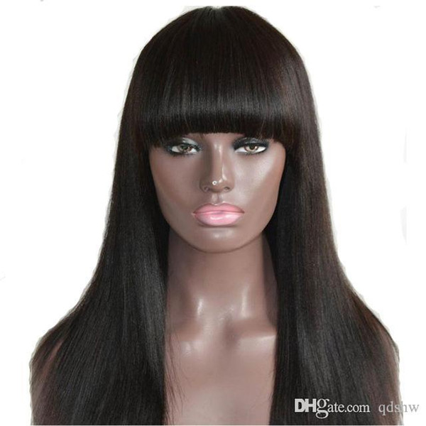 Synthetic Straight Lace Front Wig With Bangs Silky Straight Cheap Glueless Heat Resistant Lacefront Synthetic Wigs With Baby Hair