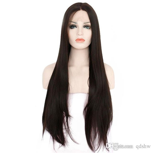 Long Black Synthetic Wig For Black Women Heavy Density Silky Straight Synthetic Lace Front Wigs Heat Resistant Fiber Hair