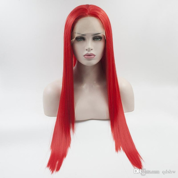 Lace Front Red Wig Synthetic Heat Resistant Fiber Hair Natural Looking Straight Hand Made Glueless Lacefront Red Synthetic Wigs For Women