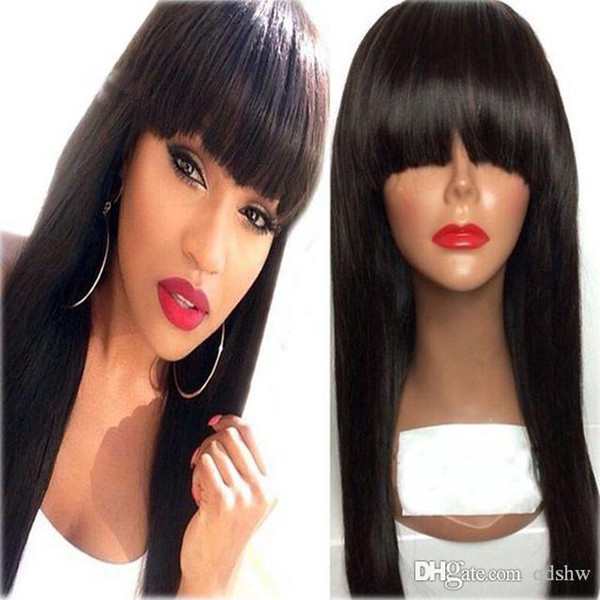 Synthetic Lace Front Wigs Bangs For Black Women High Temperature Fiber Hair Long Black Straight Synthetic Lacefront Wig With Bang