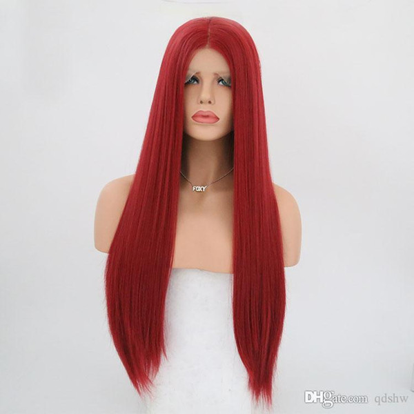 Red Synthetic Lace Front Wig For White Women Natural Straight Glueless Heat Resistant Synthetic Red Wigs With Baby Hair Middle Part