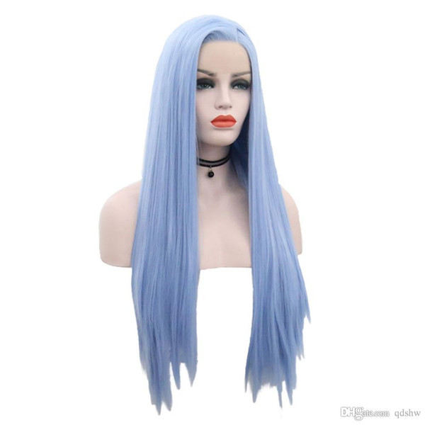 Sky Blue Silky Straight Synthetic Lace Front Wig With Baby Hair Long Heat Resistant Blue Lacefront Wigs For Black Women