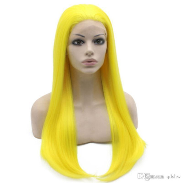 Yellow Lace Front Wigs Synthetic Heat Resistant Fiber Hair Glueless Silky Straight Glueless Colored Yellow Lacefront Synthetic Wig