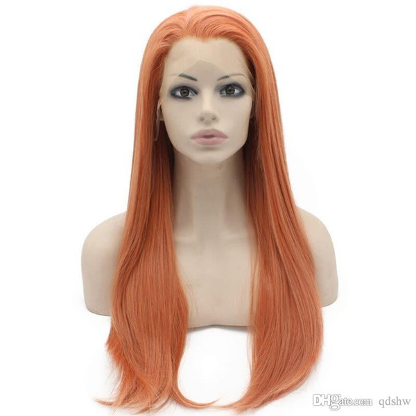 Synthetic Lace Front Wigs Side Part Long Straight Rose Gold Blonde High Temperature Glueless Synthetic Hair Lace Wig For Women