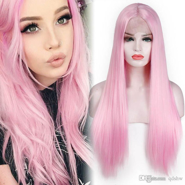 Pink Lacefront Synthetic Wig For White Women Glueless Long Straight Heat Resistant Pink Lace Front Wigs Synthetic Hair With Baby Hairs