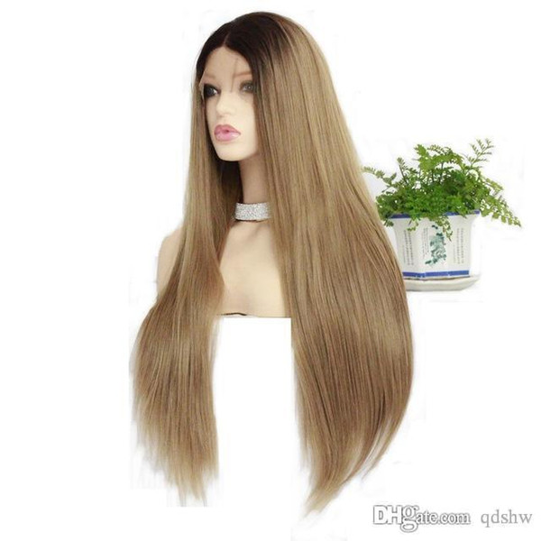 Synthetic Lace Front Wigs Ombre Blonde Colored Long Straight Heat Resistant Hair Dark Root Ombre Blonde Synthetic Wig For Black Women