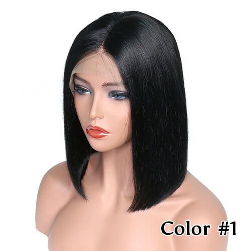 Lace Front wigs Short BOB 1 Black color Pre Plucked Natural Hairline Malaysian Indian Peruvian Brazilian Hair Bleach Knots 150% Density