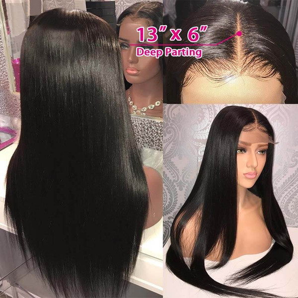 Straight 150% Density Lace Front Human Hair Wigs With Baby Hair Deep Parting 13x6 Remy Hair Lace Front Wig Pre Plucked