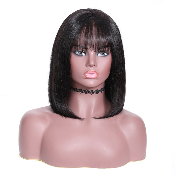 Bob with bangs Lace Front Wigs Baby Hair Pre-Plucked natural hairline Hair End Full For Black Women glueless Brazilian 8 to 14 Inch