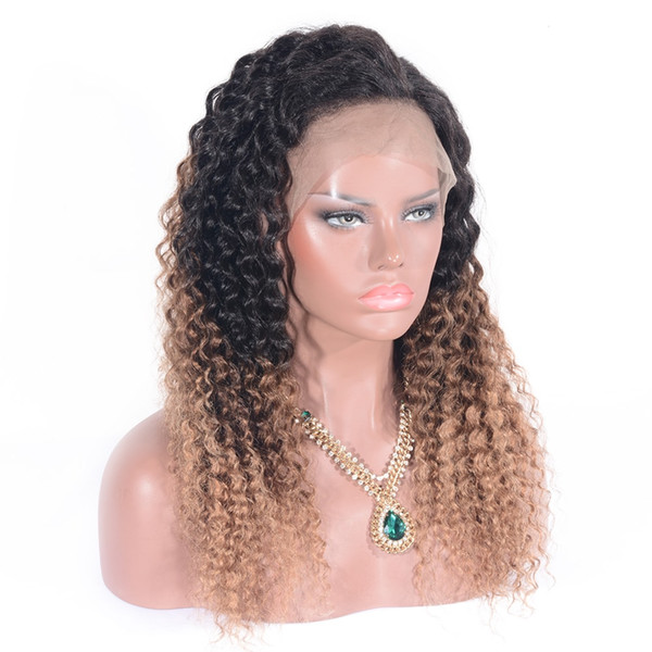 Lace Front Wigs Full Lace Wigs Brazilian Remy Hair 1BT4T27 Ombre Color Kinky Wave Free Part Pre Plucked Natural Hairline 8inch-26inch