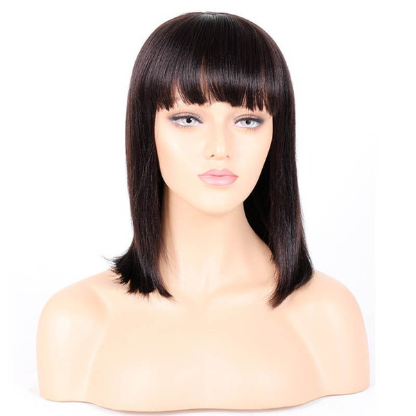 Brazilian hair Lace Front wigs Short Bob bangs Straight Full Lace Human Hair Wigs Pre Plucked Natural Hairline babyhair