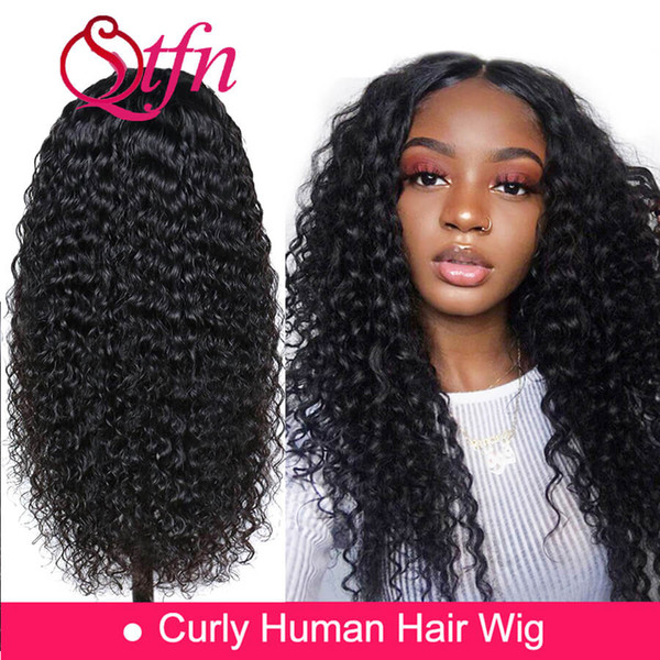 dropship human hair wigs lace front wigs Curly glueless for sale PrePlucked baby hair black woman wearing a wig for the first time