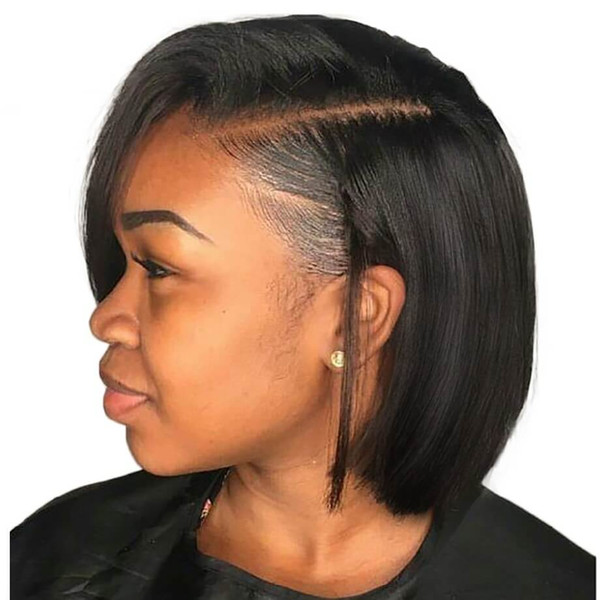 130/150% density Short Bob lace Front wigs Silky Straight Brazilian Human Hair around Pre Plucked Natural Hairline full Lace wigs Qtfn