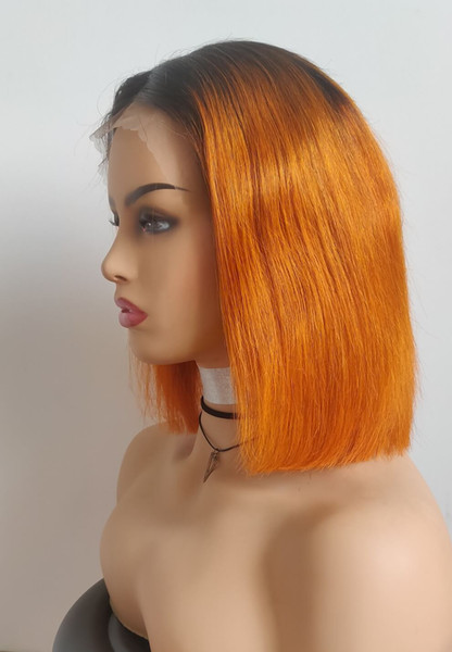 Lace Front wigs Short BOB 1B orange ombre color Pre Plucked Natural Hairline Malaysian Indian Peruvian Brazilian Hair Bleach Knots 150%D