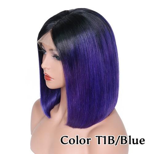 Lace Front wigs Short BOB 1B Blue color Pre Plucked Natural Hairline Malaysian Indian Peruvian Brazilian Hair Bleach Knots 150% Density