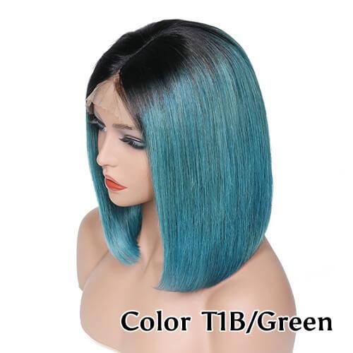 Lace Front wigs Short BOB 1B Green color Pre Plucked Natural Hairline Malaysian Indian Peruvian Brazilian Hair Bleach Knots 150% Density