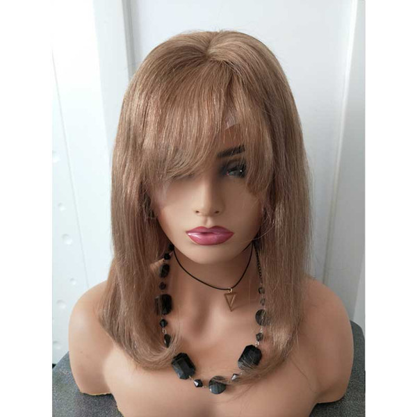 Lace Front straight human hair Wigs color#8 with Baby Hair Bleach Knots Unprocessed Virgin Human hair Jennifer Petite Wig