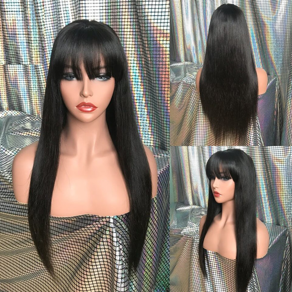 Lace Front wigs bangs straight long hair texture Full Lace Wigs Pre Plucked Natural Hairline Bleach Knots for girl and woman Qtfn