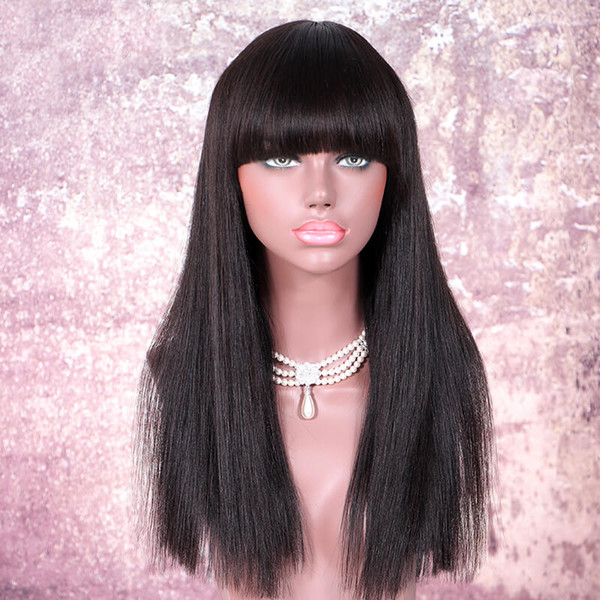 Lace Front wigs Bangs Straight style Brazilian Full Lace Human Hair Wigs Pre Plucked Natural Hairline Bleach Knots Qtfn