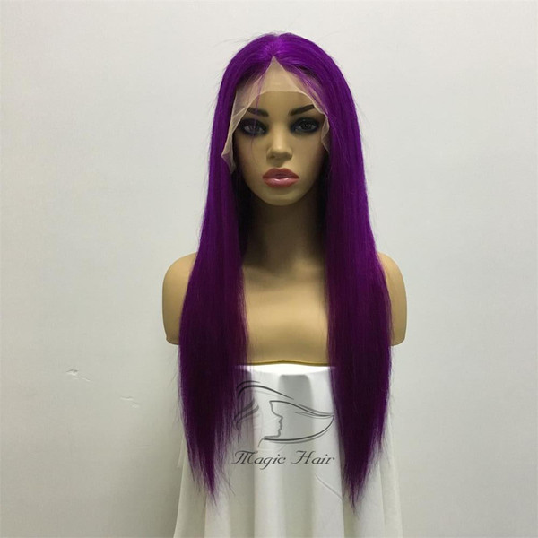 Full Lace Human Hair Wigs Violet Color Silky Straight Brazilian Virgin Human Hair 150 Density Lace Front wig With Baby Hair Glueless