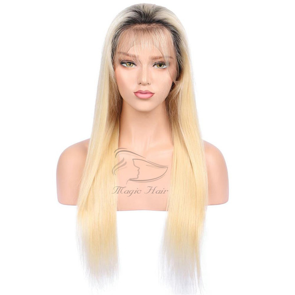 Full lace human hair wigs with baby hair Pre Plucked Brazilian Remy 1bT#613 Ombre Blonde Lace front human hair wigs