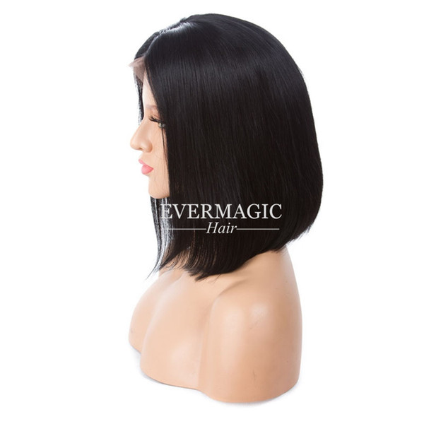 Short human hair wigs with baby hair pre plucked brazilian remy hair straight short bob lace front wig for black women