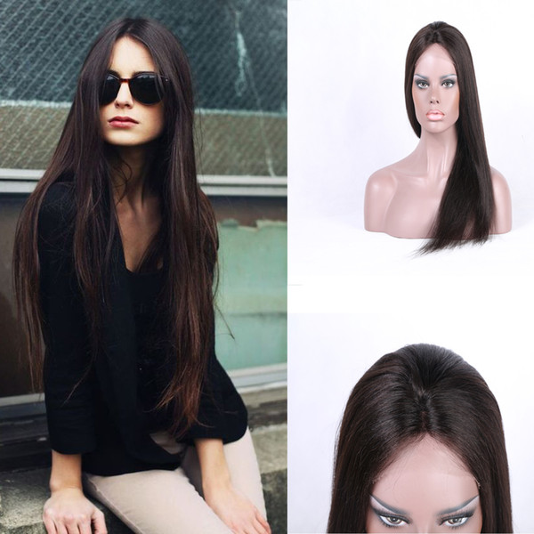 Dark Brown Full Lace Wigs Unprocessed Remy Human Hair Long Straight Front Lace Wigs Natural Hairline Glueless Brazilian Lace Wigs