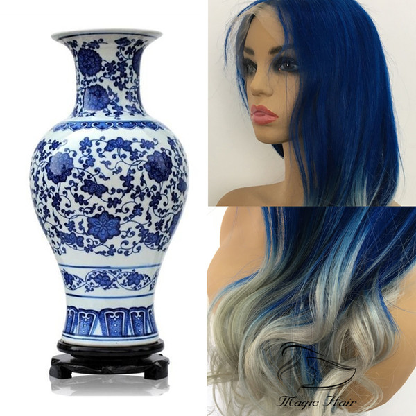 Full Lace Human Hair Wigs Pre Plucked Brazilian Remy Hair Blue and white porcelain style natural wave Lace front human hair Wig