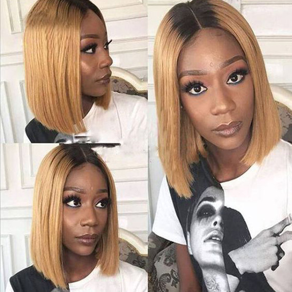 Full Lace Human Hair Wigs For Women Ombre T1B/27 Remy Hair 130Density Silky Straight Short Bob Lace Front human hair Wigs