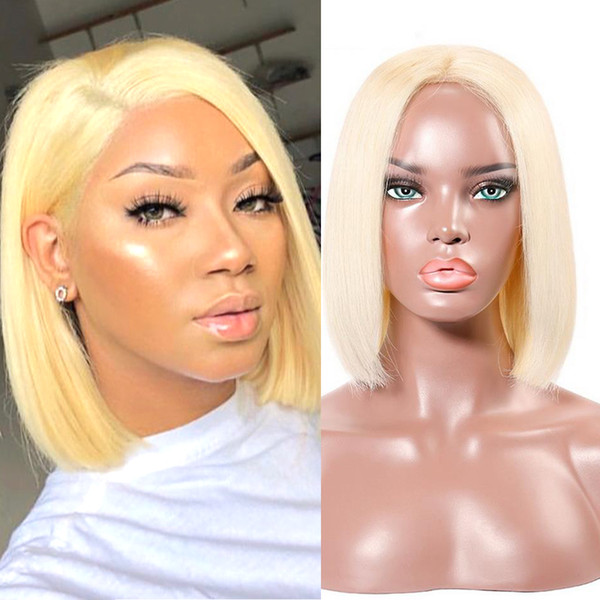 Russian Blonde Color 4x4 Lace Closure Short Bob Human Hair Wigs Straight Brazilian Human Hair Wigs 130% Density 150% Density