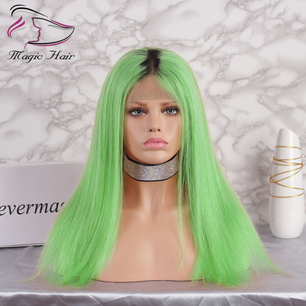 Ombre Green Color Glueless Full Lace Human Hair Wigs with Baby Hair Pre Plucked 130% Density Brazilian Virgin Hair Lace Front Wigs