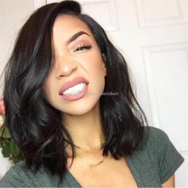 Full Lace Wig Wavy Short Wave Natural Wave Pre-plucked Hairline Brazilian Virgin Hair 150% Density Lace Front Wig With Baby Hair