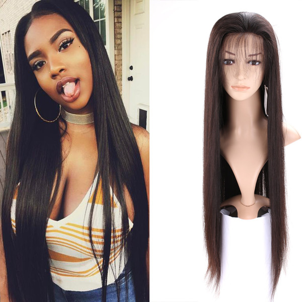 Long Straight Brazilian Lace Wigs Remy Human Hair 130% Density Front Lace Wigs Natural Black Glueless Hair Wigs with Baby Hair