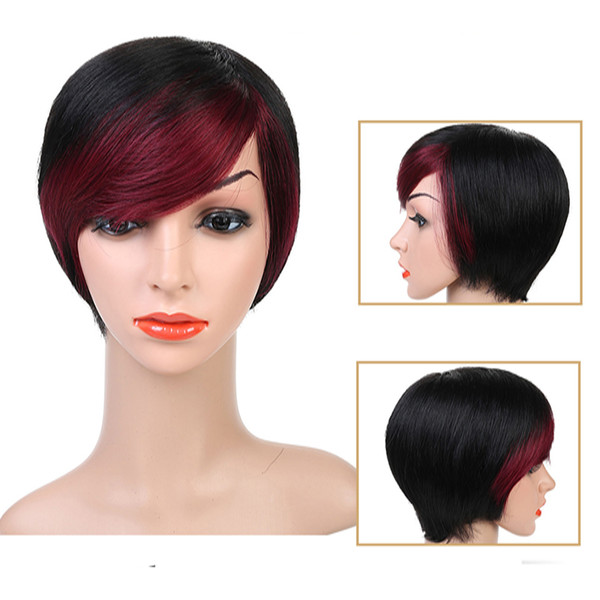 Short Straight Human Hair Wigs Women's Omber Style Full Head Wig Non-Remy Hair Brazilian Human Wigs Black Color