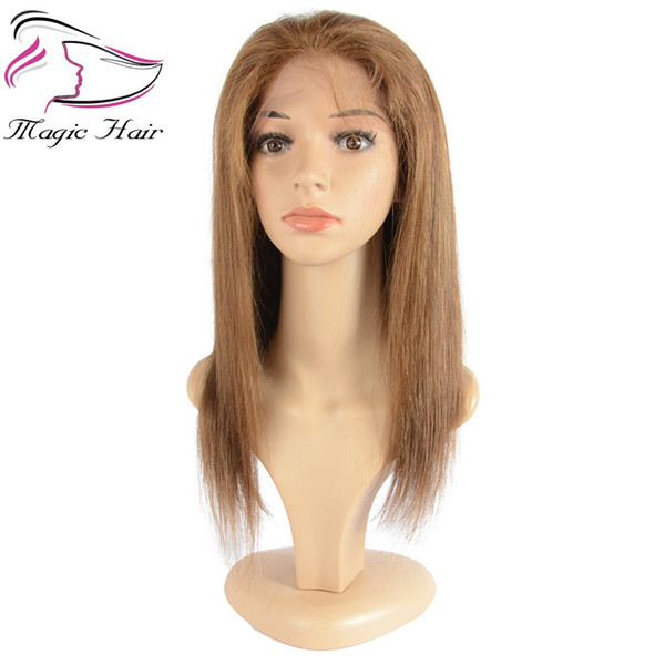 Evermagic silk base full lace human hair wigs Brazilian virgin hair #4 color straight human hair wigs glueless pre-plucked hairline