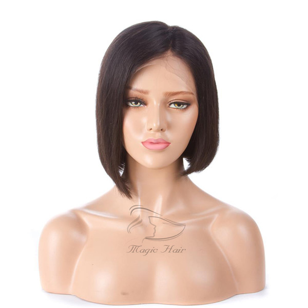 short bob wigs Brazilian 150 Density 8 inch natural color straight Lace front Human hair Wigs with Baby Hair human hair wig