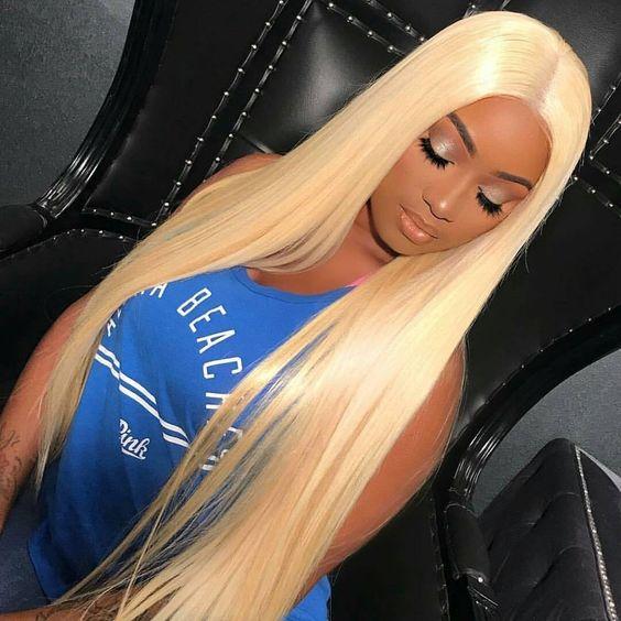 Pure Blonde #613 Full Lace Human Hair Wigs Brazilian Virgin Human Hair Straight Thick Glueless Lace Front Wigs With Baby Hai