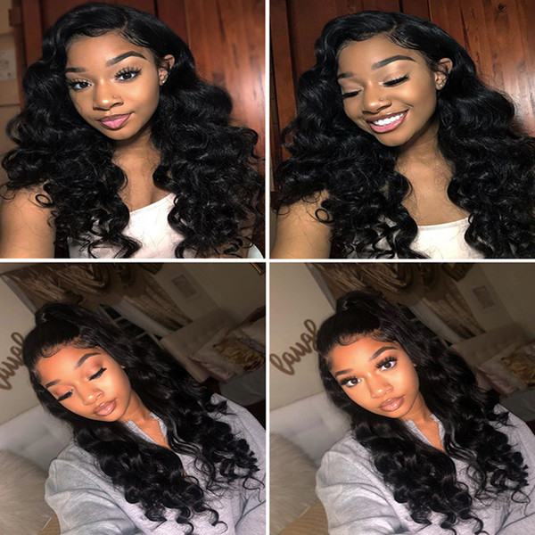 Full Lace Human Hair Wigs For Women Natural Black 150% Density Peruvian Remy Hair Loose Wave Lace Front human hair Wigs