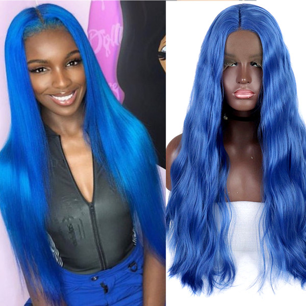 Full Lace Human Hair Wigs Lace Front Human Hair Wigs Glueless Blue Color Wavy 130% Density